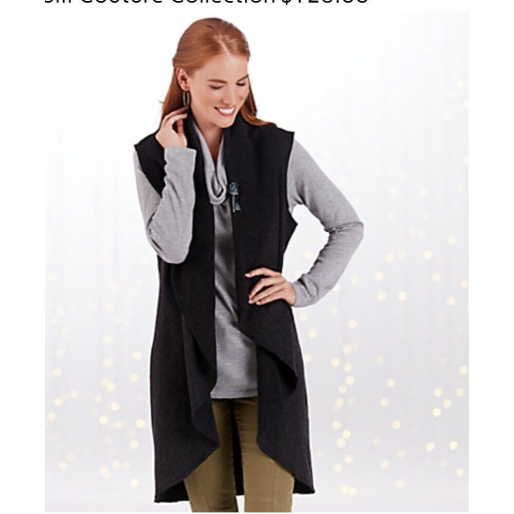 Disney Kingdom Couture Gray Long Wrap Vest Size M Layered Wool Blend W Out Pin